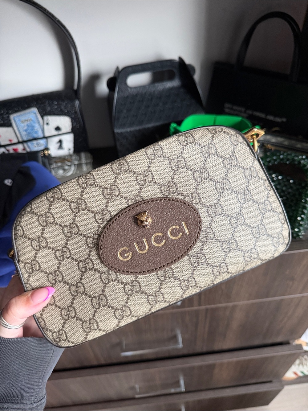 Gucci Brown GG Supreme Canvas Crossbody with Gold Hardware